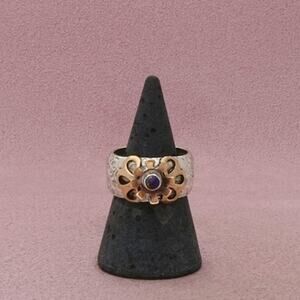 Sterling Silver Vintage Gold Accent Artisan Crafted Ring Size 8.75